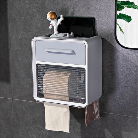 Kreatives Set wandmontierter Toilettenpapierhalter, grau, doppellagig, wasserdicht, kein Bohren erforderlich, Badezimmer-Aufbewahrungsregal. (1/5)