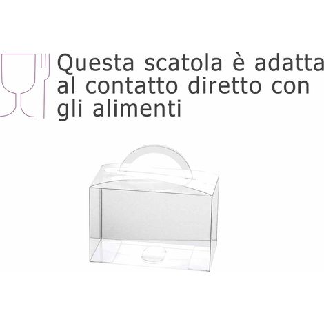 Scatole trasparenti in PET - uso alimentare rettangolari con manico, set da 12 pezzi, cm 16x8x10,5H (con manici15)