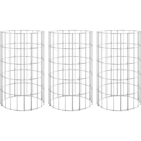 Ensemble de lit superposé rond en gabion trois pièces, en acier galvanisé, 30 cm de diamètre, 50 cm de hauteur. (1/5)