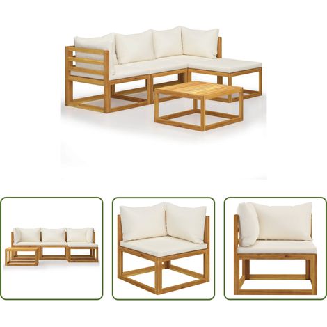 vidaXL Akazienholz - 5-tlg. Garten-Lounge-Set mit Auflagen Massivholz Akazie (1/5)