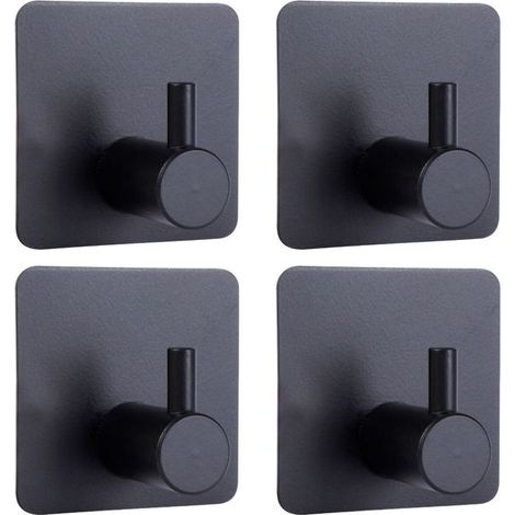 VILDE Lot de 4 crochets autocollants carrés - Acier inoxydable noir mat - Ruban adhésif 3M - Charge max 1 kg (1/5)