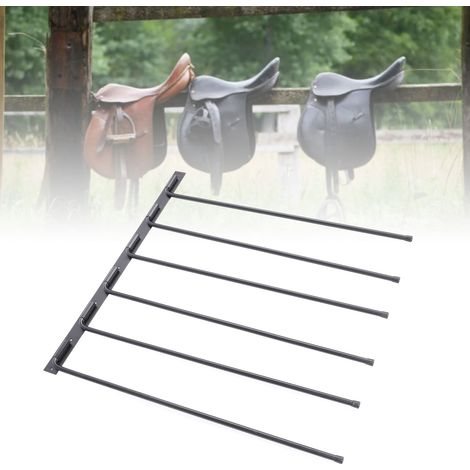 Soporte para estribos giratorio de 180° para montaje en pared – Estructura robusta de hierro para 6 mantas y sudaderos de caballo, fácil montaje y organización multifuncional. (1/5)
