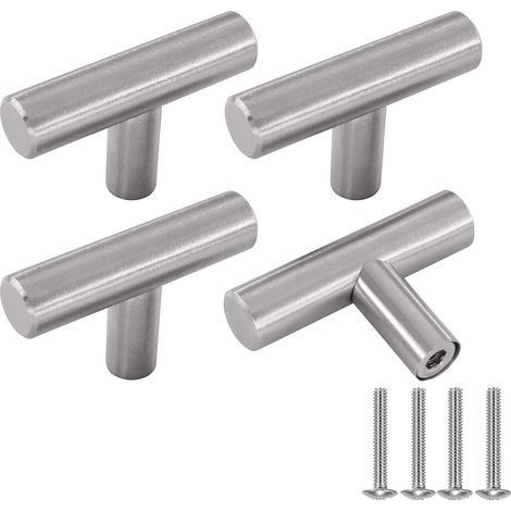Poignée Meuble, Argent Boutons de Portes Pour Placards en Acier Inoxydable 4 Pièces Bouton de Meuble Cuisine Vintage avec Vis (1/5)