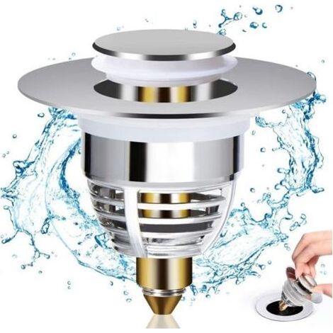 Bonde Lavabo Universel, Bouchon de Lavabo Pop-Up avec 2 Joints pour Baignoire, Cuisine, lavabo (Orifice de vidange 32-42mm) (1/4)