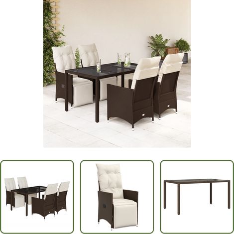 Relaxsessel - 5-tlg. Garten-Bistro-Set mit Kissen Braun Poly Rattan (1/5)