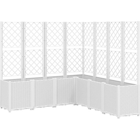 Fioriera aiuola rialzata vassoio piante fiori terrazza giardino con traliccio 160 x 160 x 140 cm PP bianco 020038258