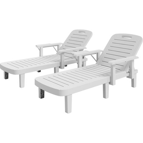 Outsunny Set 2 Lettini da Giardino Regolabili con Tavolino e Braccioli Bianco