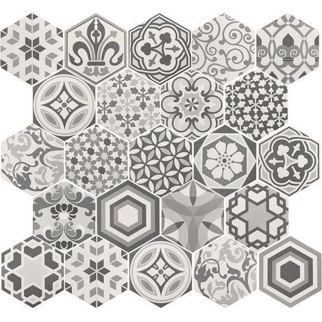 Eiffel Art Construction – Carrelage hexagonal patchwork gris 17,5x20 cm – Grès cérame résistant à l'eau – Pour murs et sols intérieurs – Boîte de 0,71m2