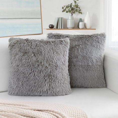 Lot de 2 Housse de coussin,housse de coussins de canapé, coussin décoratif housse moelleux doux, carré housse coussin canapé pour salon canapé chambre voiture,40 x 40 cm (gris) (1/5)