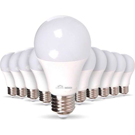 Eclairage Design – Lot de 10 ampoules LED E27 10.5W – 1055 lumens équivalent 75W – Blanc chaud 2700K – Grand angle 200°