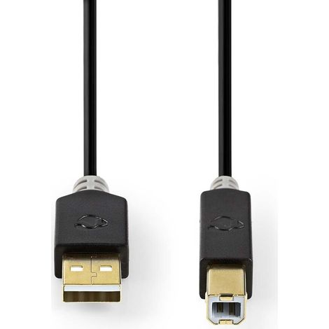 Nedis USB-Kabel / USB 2.0 / USB-A Stecker / USB-B Stecker / 480 Mbps / Vergoldet / 1.00 m / Rund / PVC / Anthrazit / Box