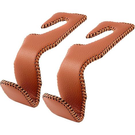 (Brown) 2 Pack Car Headrest Hooks, Seat Organizer, Leather Coat Hanger Holder for Hanging Purses, Bags and Coats MUMU (1/4)