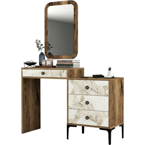 Dmora - Consola Dpasqu, Mesa multiusos, Gabinete de soporte, Escritorio de pasillo, 124x40h85 cm, Nogal y Blanco