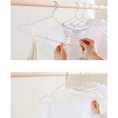 Lot de 10 cintres de 40 cm, étendoir à linge en acier inoxydable rose (1/5)