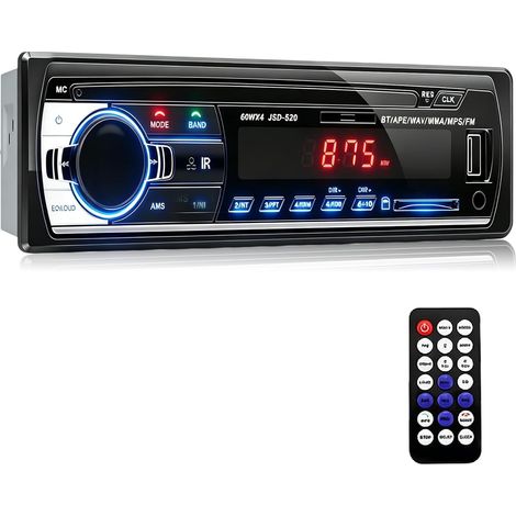 Autoradio Bluetooth, Poste Radio Voiture Bluetooth, Stéréo De Voiture avec, Utilisation Facile avec USB, Aux Et Carte SD, Format 1 Din, Compatible iOS Et Android (1/5)