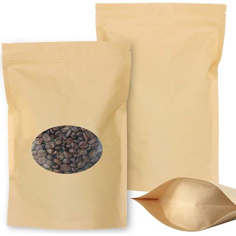 50Pcs 11x16cm Sac Zip Petit Fermeture à Glissière Plastique Sachet en Papier Kraft per Alimentaire Pochettes avec Cran et Transparente Fenêtre