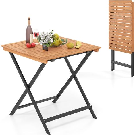 COSTWAY Tavolo Esterno Giardino Pieghevole In Legno Di Acacia Balcone Campeggio Salvaspazio Caffè Quadrato Portatile Interno Esterno Stabile Struttura In Meta (1/5)