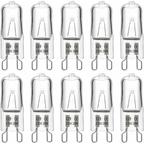 Ampoule Halogène G9 28W 230V, Lumière Blanche Chaude 2700K, Dimmable, Convient pour Lustres, Lampes de Paysage, Appliques Murales, Éclairage d'Armoire, Lot de 10. (1/5)