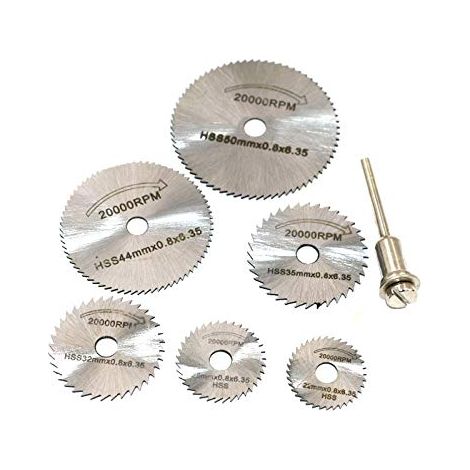 Accessoires de meuleuse électrique Lame de coupe en acier à haute vitesse Ensemble de 7 pièces en bois en plastique cuivre en aluminium en métal doux petite lame de scie tige de 3,2 mm (1/5)