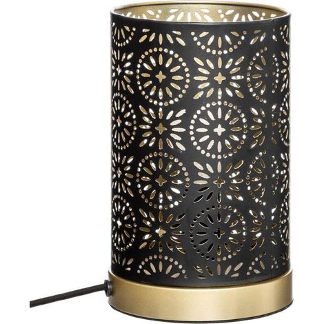 ACKERMAN – Lampe à poser cylindrique en métal noir et or, 21,5 cm, douille E14, 25 W max, câble 150 cm (1/4)