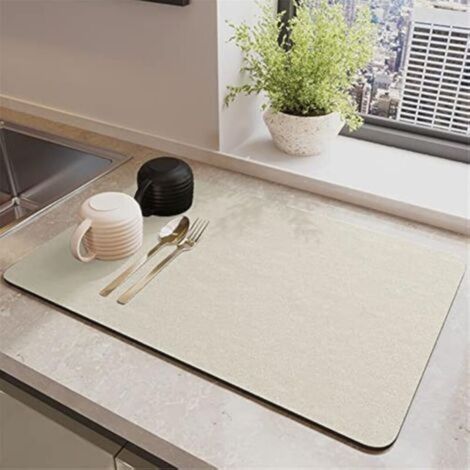 Tapis Égouttoir Absorbant Évier, 30x40cm Tapis de Machine à Café, Silicone Antidérapant Tapis Vaisselle, Egouttoir Séchage Rapide, Tapis De Sechage Vaisselle pour Cuisine, Bar Et Évier (Beige) (1/4)