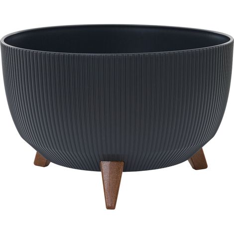 Pflanzgefäße OSLO STRIPE anthrazit Streifenoptik, 40 x 20,5 cm Kunststoff auf Füßen mit Einsatz (1/3)
