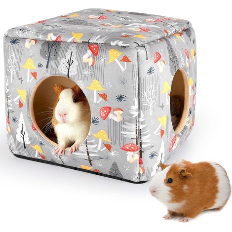 Maison pour Cochon d’Inde à Deux Entrées, Lit Lavable et Douillet pour Lapin, Cachette en Peluche pour Chinchilla, Hamster, Furet et Petits Animaux Chaud et Antidérapant (1/5)