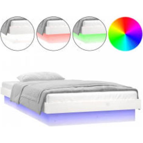 LED Bed Frame without Mattress White 90x200 cm Solid Wood vidaXL (1/5)