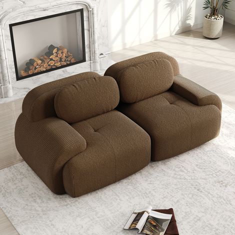 Canapé modulaire sans cadre en velours côtelé marron, assise hyper-élastique, accoudoirs incurvés, base antidérapante pour salon, chambre ou home cinéma