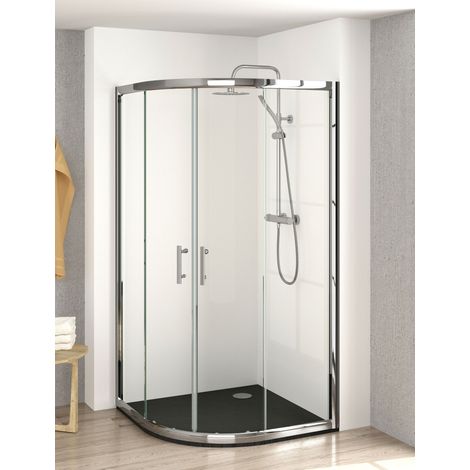 Mampara de Ducha Semicircular- 2 Hojas Fijas + 2 Puertas Correderas - Modelo Chiana Circle (90 x 90 Curva Roca))