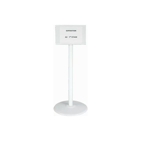 Poteau acier Blanc sur socle acier avec support panneau - 2000185