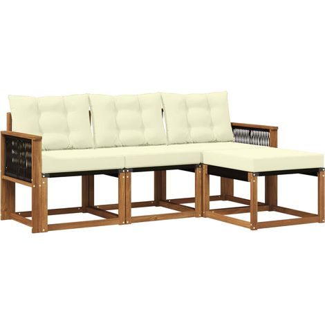 Set di divani da esterno con cuscino 4 pz Salotto da Giardino Naturale e Crema (1/5)