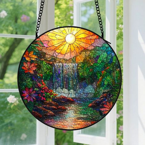 Suspension en vitrail - Attrape-soleil en verre pour jardin, décoration unique, cadeau Anniversaire pour femme, homme, collègue, voisin 9cm (1/5)