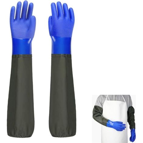 Gants imperméables extensibles de 65 cm, gants de jardinage en PVC, poignets élastiques – Convient pour l'agriculture et la construction (bleu) (1/5)