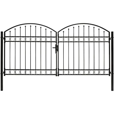 vidaXL Cancello a Doppia Anta ad Arco in Acciaio 300x125 cm Nero (1/5)