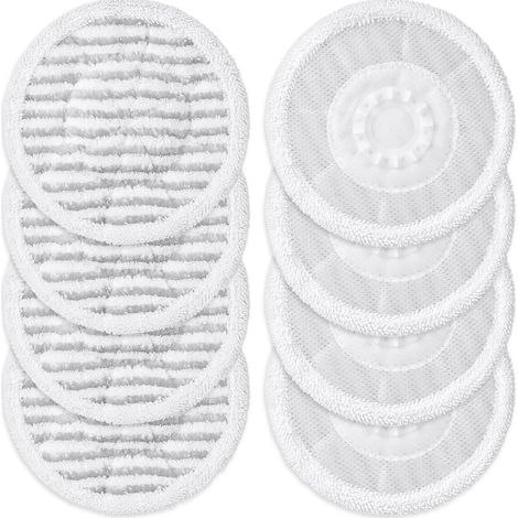 Lot de 8 tampons de rechange pour balai vapeur Shark S8001 S8201 S7000 (YYH65257) : tampons ronds en microfibre rayée, gris, pour sols durs. (1/5)