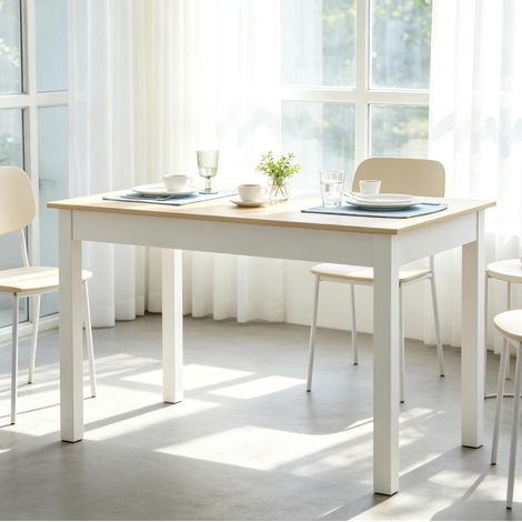 Tavolo da pranzo 119/70/75 cm in rovere e bianco, design essenziale e struttura stabile (1/5)
