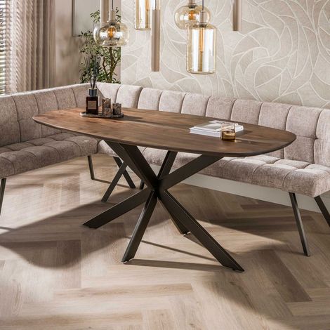 Table à manger 180x90x77 cm en acacia brun et métal (1/5)