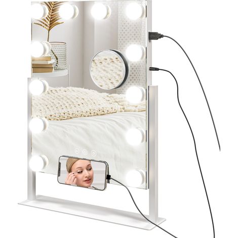 Miroir de maquillage LED, blanc, 30 x 40 cm, pour salle de bain chambre, éclairage réglable, maquillage précis