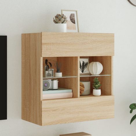 Mueble TV de pared con luces LED roble 58,5x30x60,5 cm