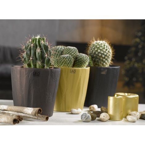 Caspò portavaso in ceramica Likò wood H 15cm diametro 15cm - Colore: Nero