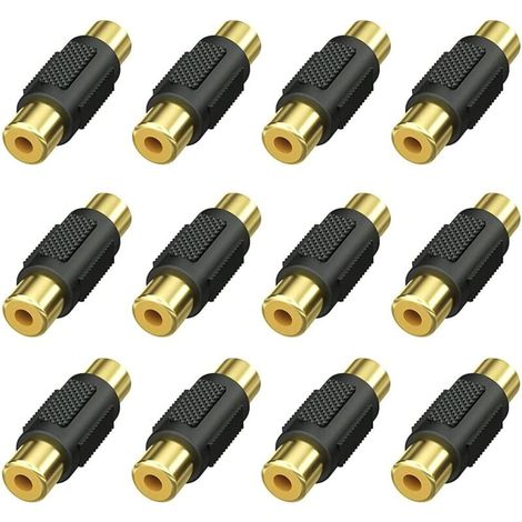 12 pièces Coupleur RCA femelle, connecteur adaptateur RCA femelle vers RCA femelle pour haut-parleur, câble RCA, phono, amplificateur