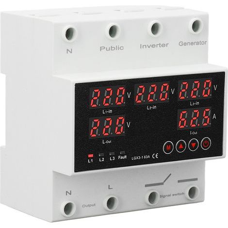 Commutateur de Transfert Automatique triphasé à 4 Fils, Protecteur de Tension Réglable 63A avec Générateur et Onduleur à Affichage LED pour Bâtiments Commerciaux, Industriels, (1/5)