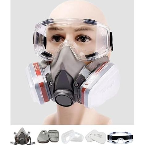 Masque Anti Poussiere avec Filtres et Lunettes de Protection, Masque de Protection Respiratoire Réutilisable pour Pulvérisation (1/5)
