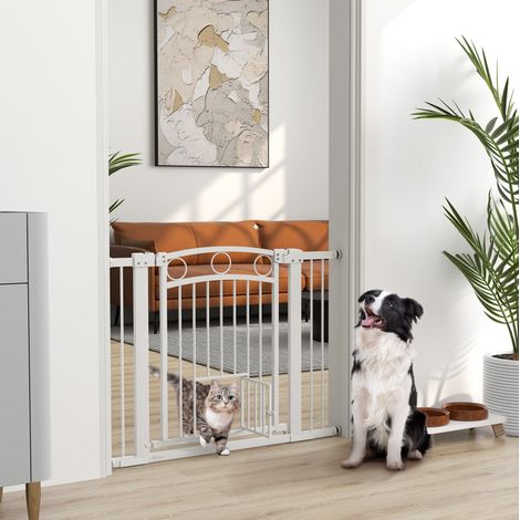 Barrière de sécurité pour animaux 77 cm en métal blanc, facile à monter pour escaliers FloraGrace (1/5)