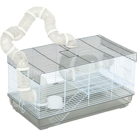 Cage hamster cage rongeur avec tunnel et accessoires inclus fil d'acier 58 x 32 x 31 cm gris (1/5)