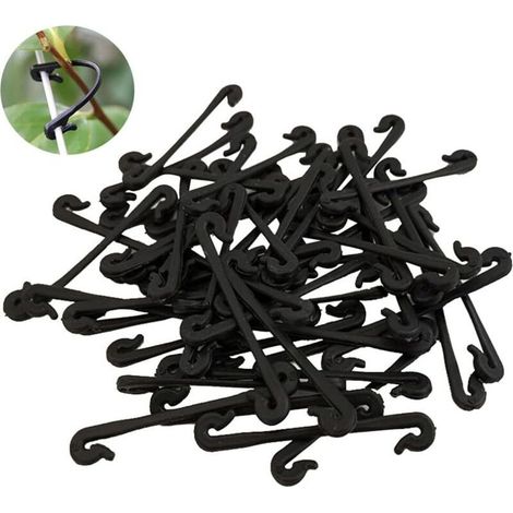 150 pièces vignes attache plastique attaché boucle crochets jardinage raisin soutien légumes cerclage clips légumes boucle plastique noir (1/5)