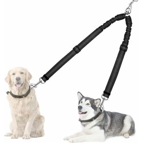 Separatore doppio per guinzaglio per cani, anti-groviglio, girevole a 360°, accoppiatore per guinzaglio per portare a spasso due cani, guinzaglio doppio regolabile riflettente ammortizzante per due (1/4)