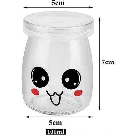 12 Pcs Pots Yaourt en Verre avec Couvercles hermetique, Petit Pot de Yaourt emoticone pour Cookéo, Yaourt Maison (100ml) (1/4)