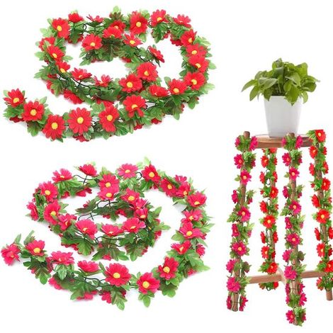 Künstliche rosa Blumengirlande – Wetterfeste Seidenblumenranke für Hochzeiten, Garten- und Außendekoration (2 Stück) (1/5)
